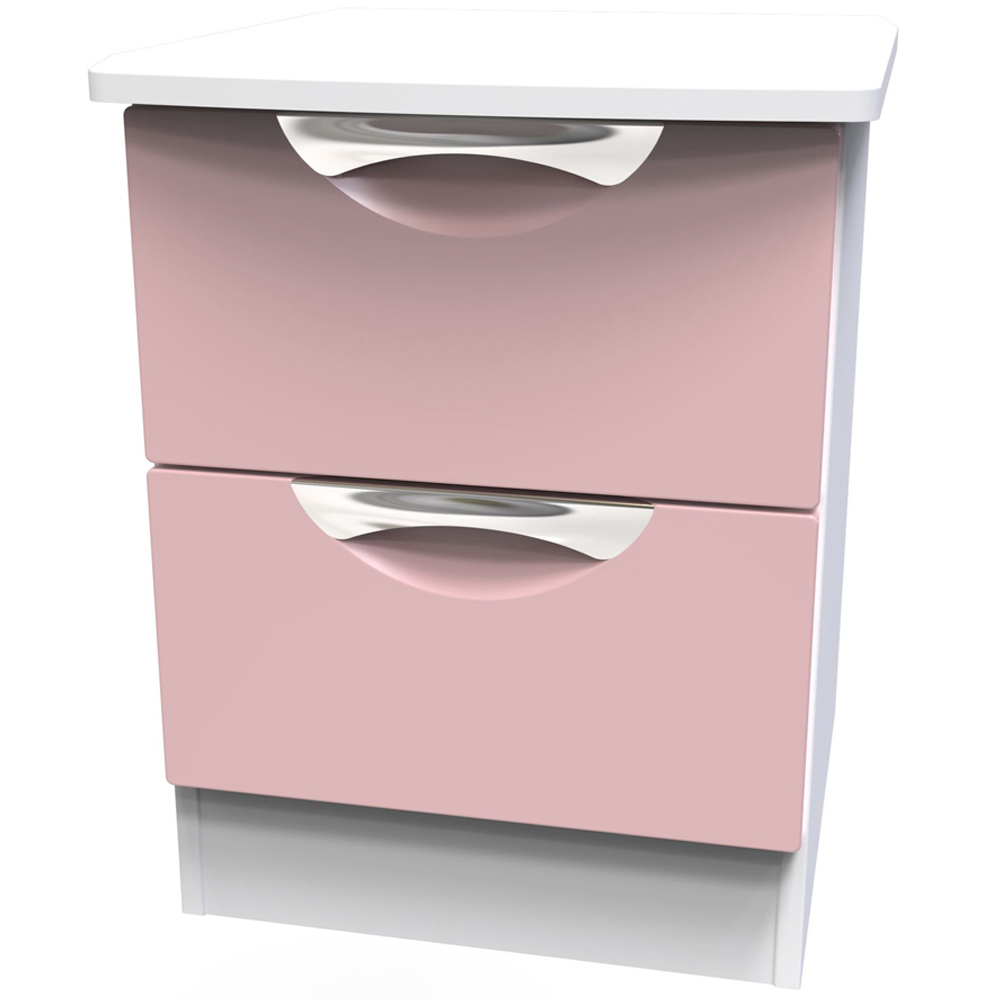 Crowndale Camden 2 Drawer Kobe Pink and White Compact Bedside Cabinet Ready Assembled Image 3