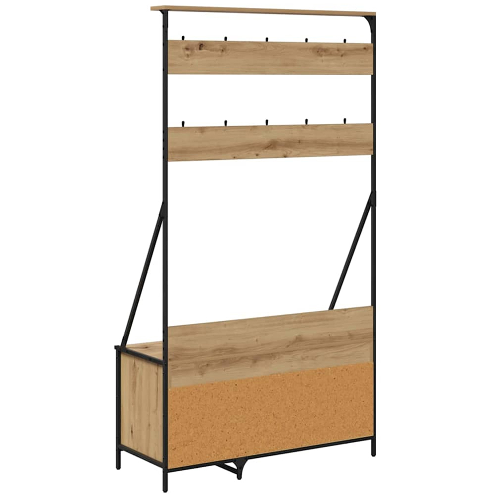 vidaXL 2 Shelf Artisan Oak Clothes Rack with Hanging Hooks Image 7