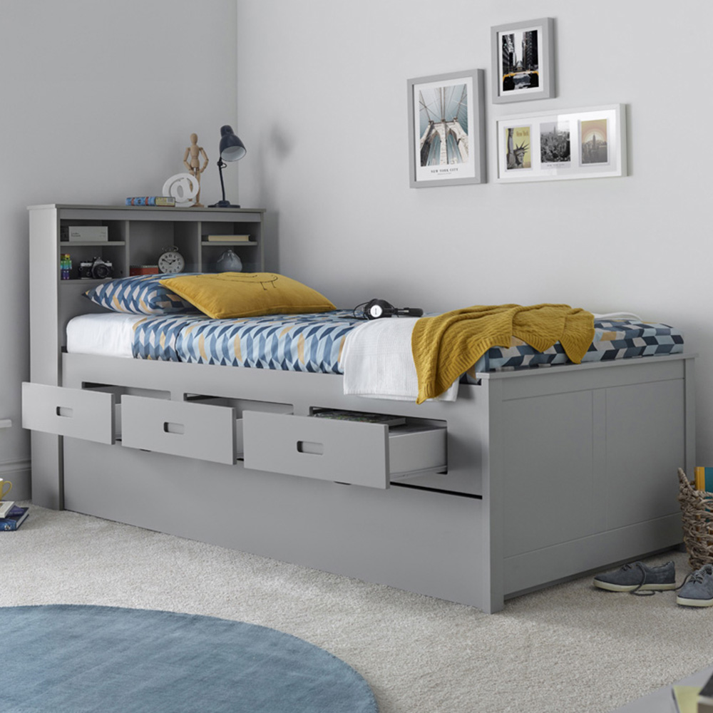 Veera Grey Storage Guest Bed and Trundle with Spring Mattresses Image 1
