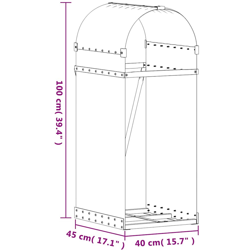vidaXL Anthracite Galvanised Steel Firewood Log Holder 100 x 40 x 45cm Image 7