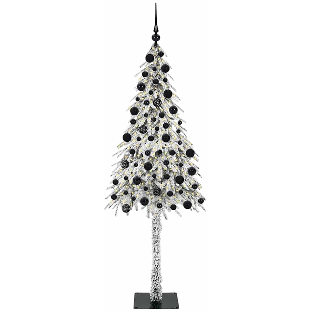 vidaXL Pre-Lit Black Bauble White Snow Flocked Artificial Christmas Tree 7ft Image 1