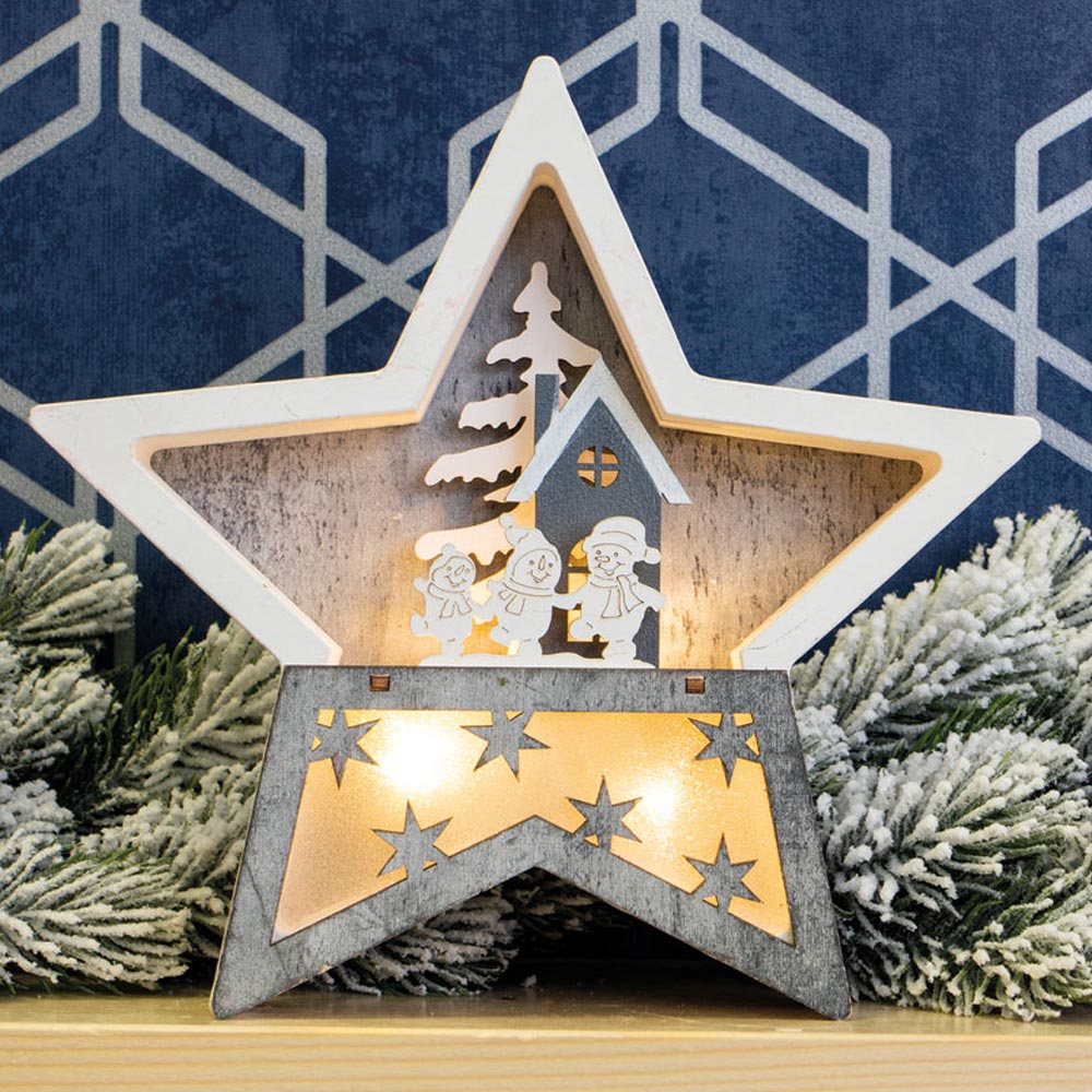 Xmas Haus Multicolour Festive Light Up Wooden Christmas Star Image 5