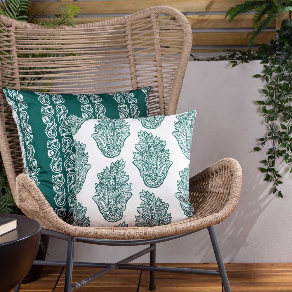 Paoletti Kalindi Teal Stripe Floral UV and Water Resistant Outdoor Cushion Image 4