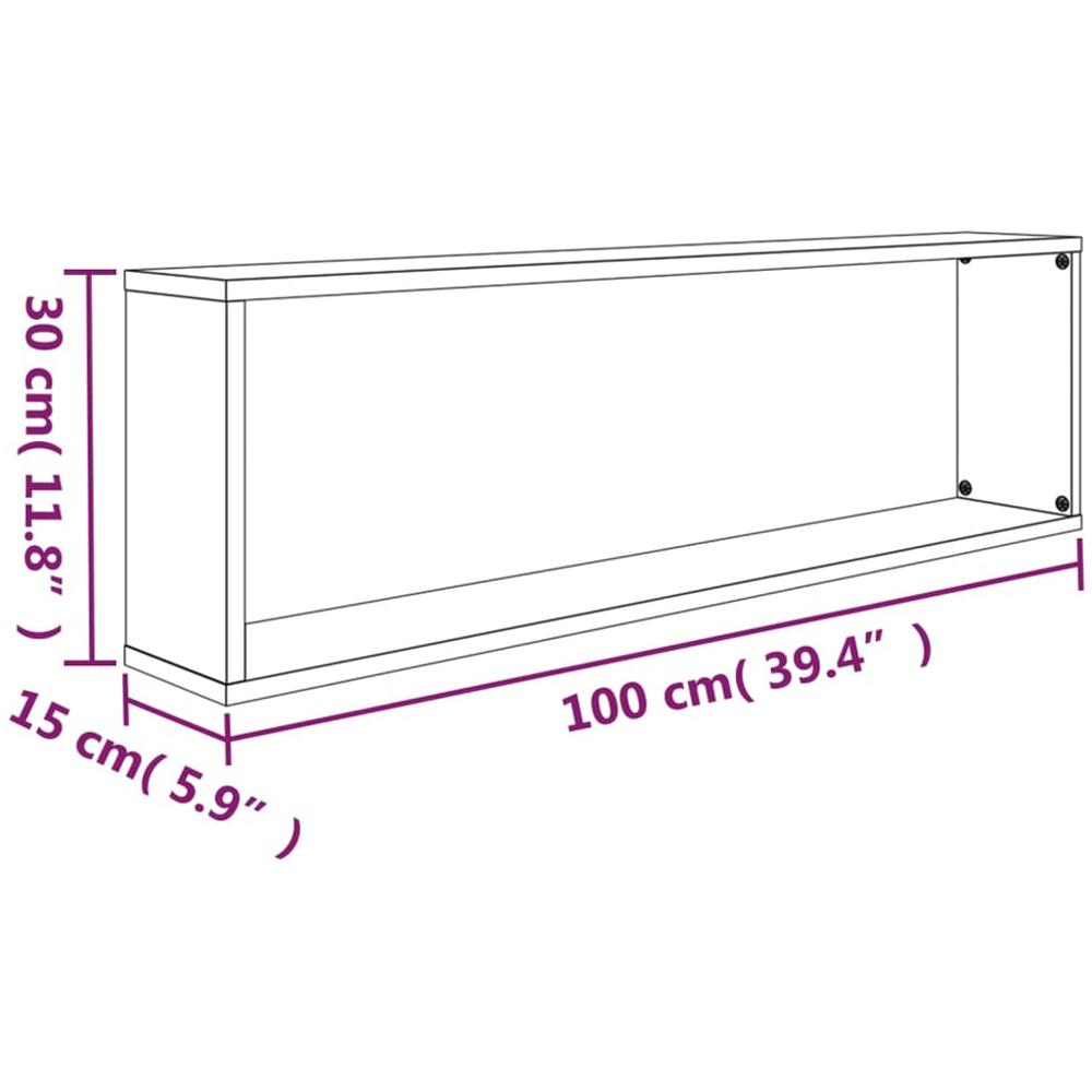 vidaXL 100 x 15 x 30cm Set of 4 Smoked Oak Cube Wall Shelf Image 9
