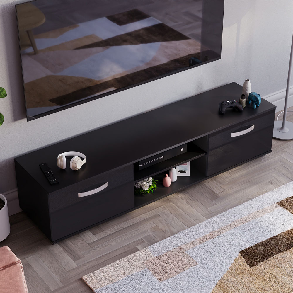 Vida Designs Cosmo 2 Door 2 Shelf Black TV Unit Image 6