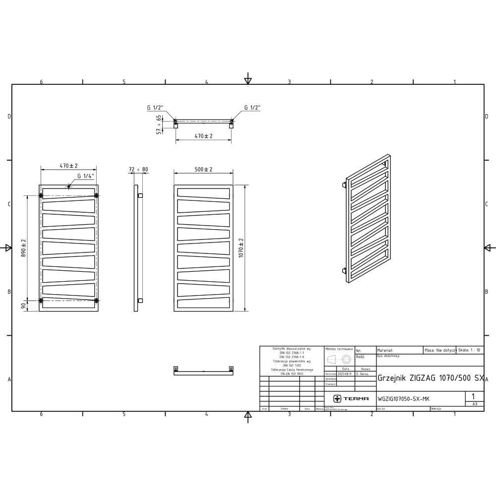 Terma Zig Zag Heban Black Electric Towel Rail with VEO Element Controller 1070 x 500mm Image 9