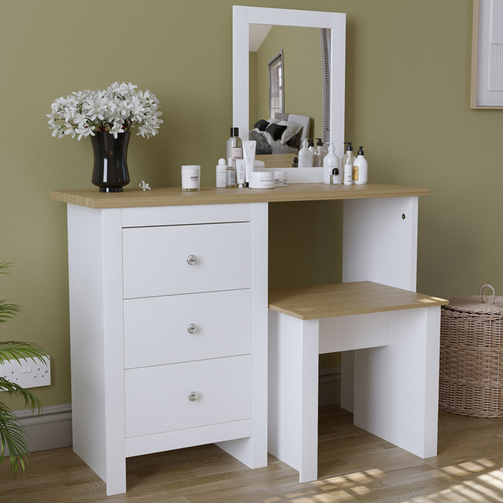 Vida Designs Arlington White Dressing Table Set with Mirror Image 1