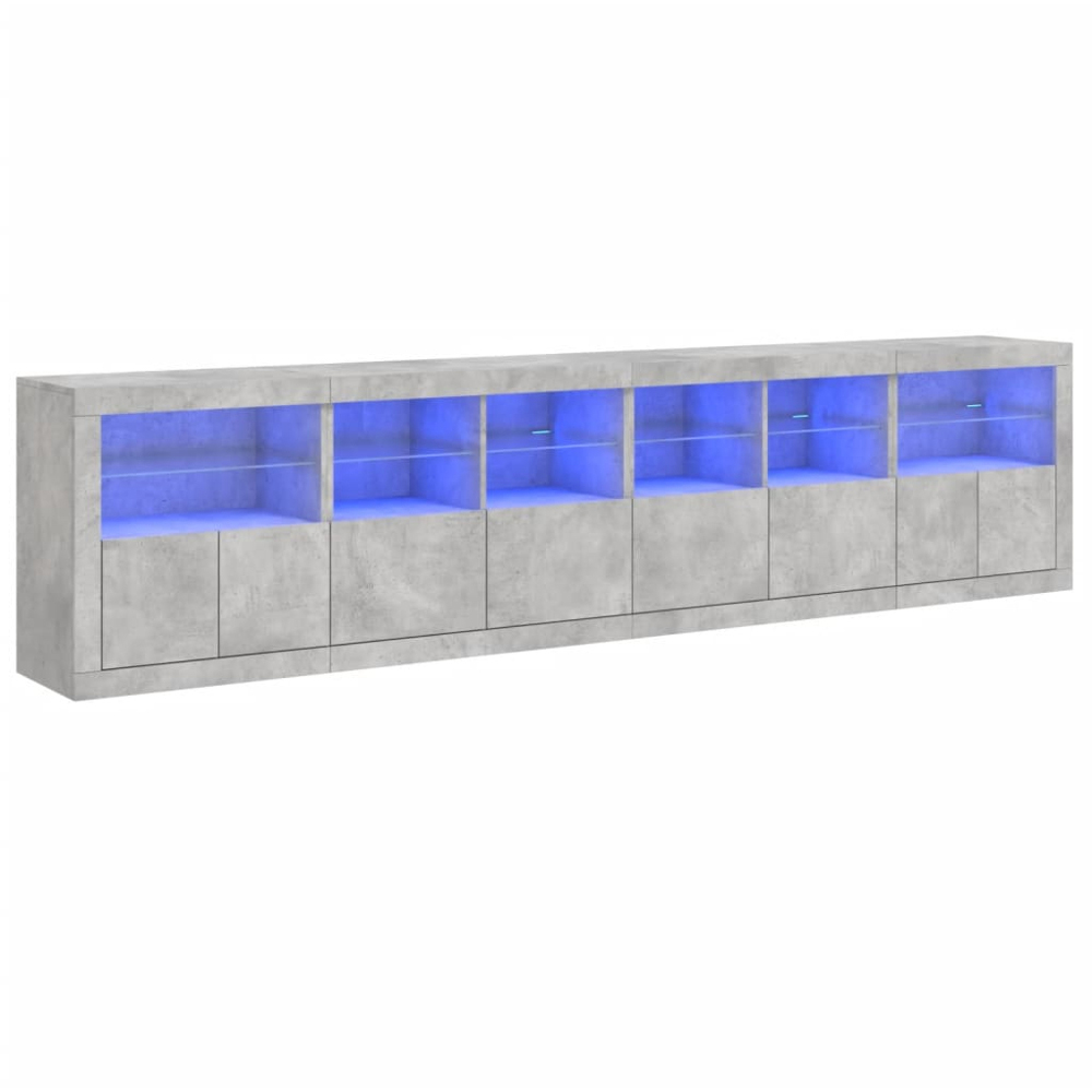 vidaXL 8 Door 12 Shelf Concrete Grey LED Sideboard Image 3
