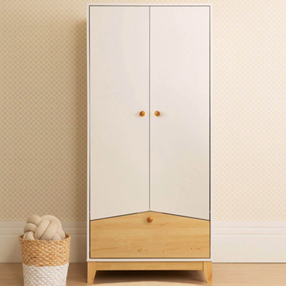Seconique Cody 2 Door Single Drawer White and Pine Effect Wardrobe Image 1