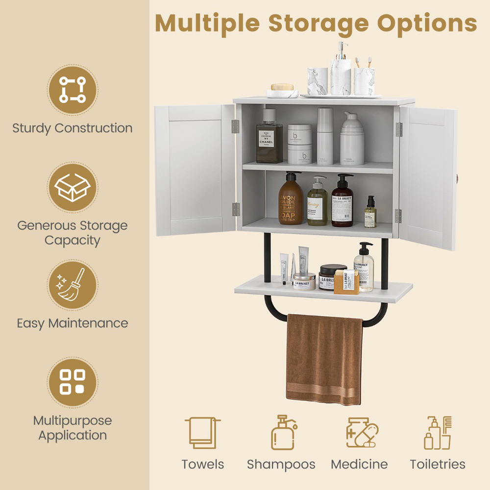 Costway 2 Door Single Shelf White Wall Mounted Bathroom Cabinet Image 6