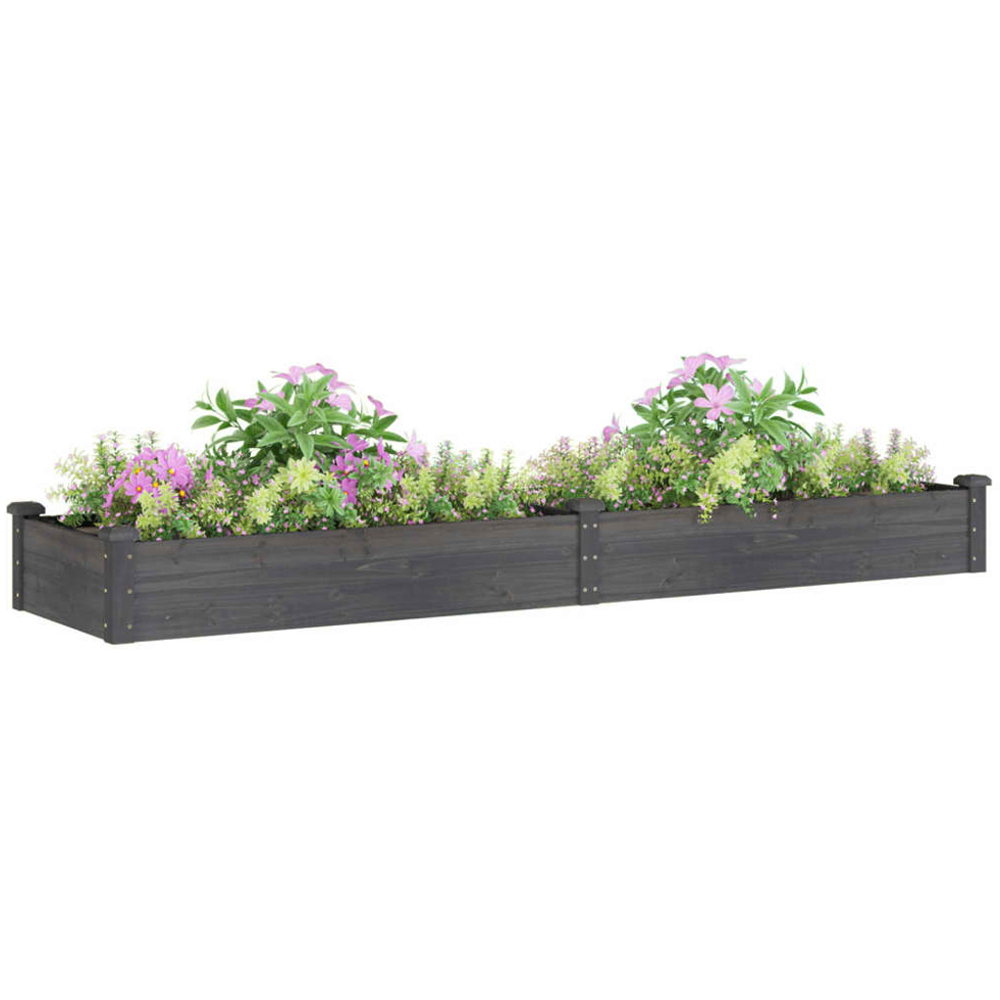 vidaXL Grey Solid Fir Wood Raised Garden Bed with Liner 240 x 60 x 25cm Image 3