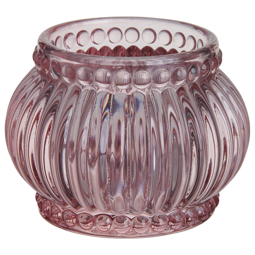 Wilko Vintage Pink Glass Tealight Holder Image 2