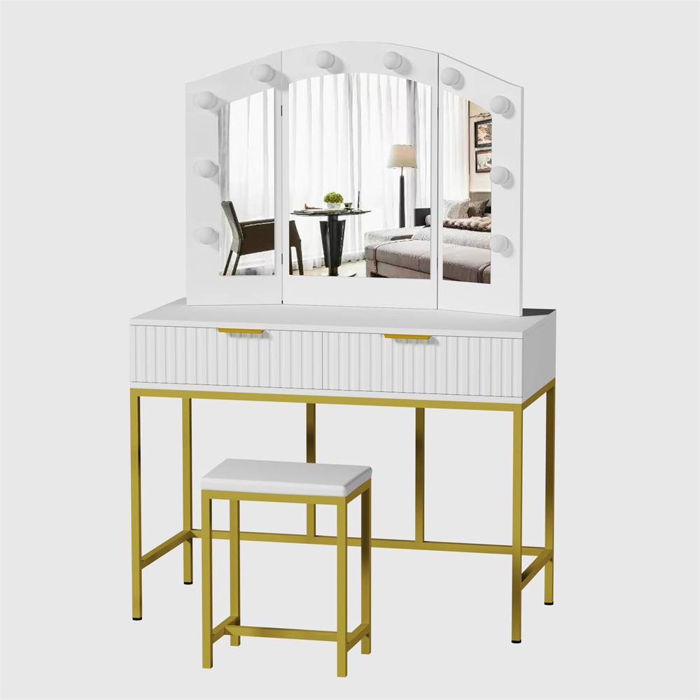Kosy Koala Lilly 2 Drawer White and Gold Dressing Table Set with LED Mirror Image 3
