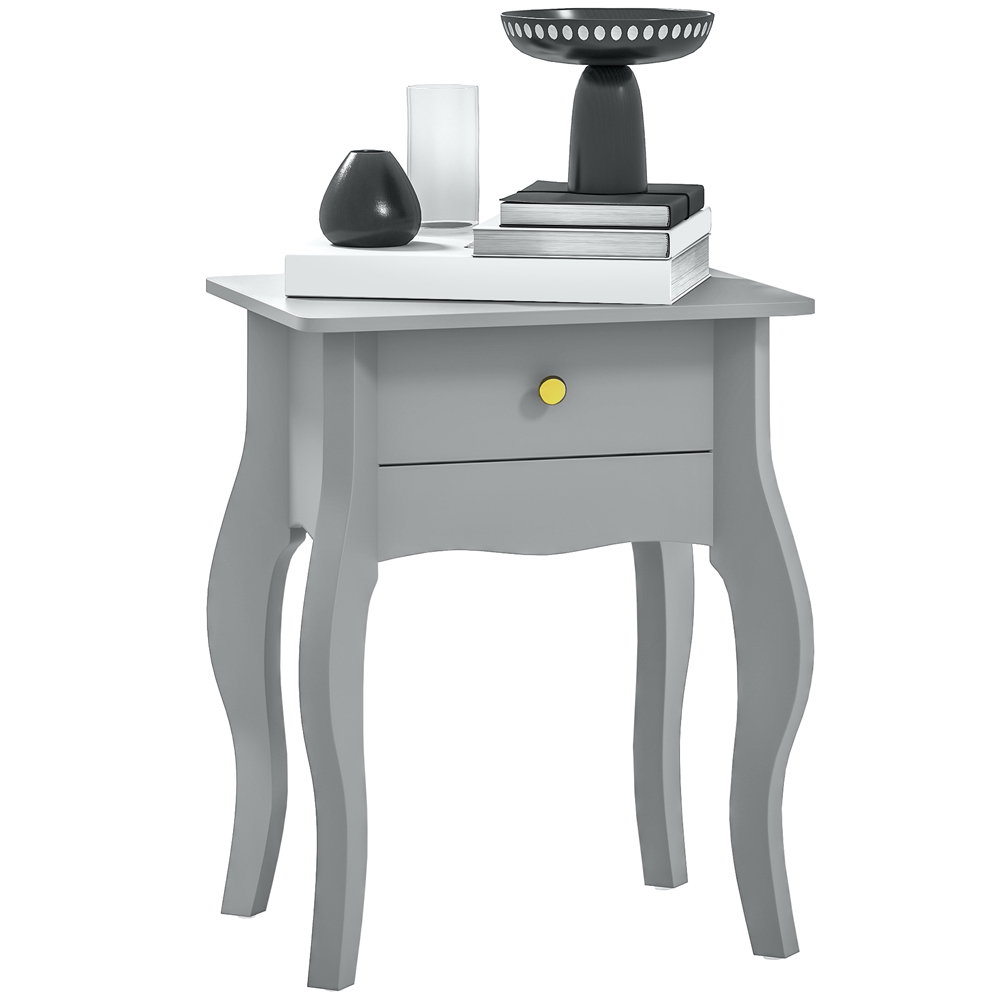 HOMCOM Single Drawer Grey French Style Small Side Table Image 2