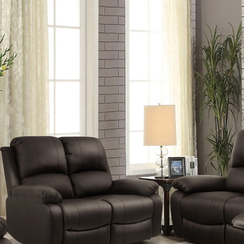 Brooklyn 5 Seater Brown Bonded Leather Manual Recliner Sofa Set Image 2