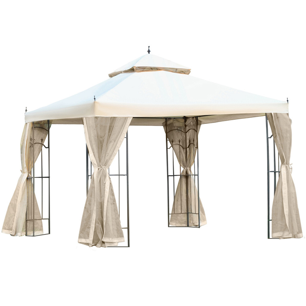 Outsunny 3 x 3m White Double Top Gazebo with Sun Cream Mesh Curtains Image 2