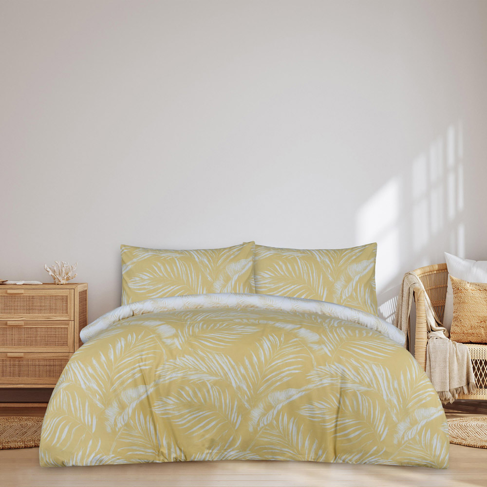 Smart Living King Size Ochre Sketched Palm Reversible Duvet Cover Set Image 8