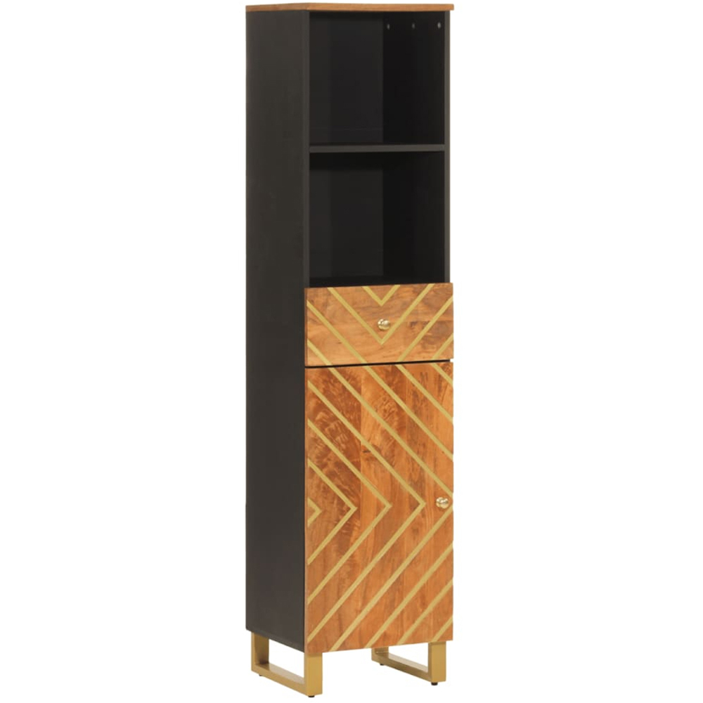 vidaXL Single Door Single Drawer Brown and Black Solid Mango Wood Bathroom Cabinet Image 2