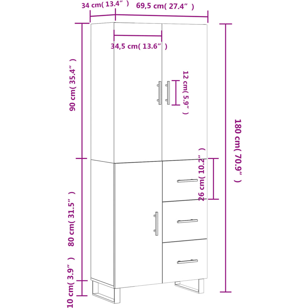 vidaXL Brown Engineered Wood Highboard Image 6
