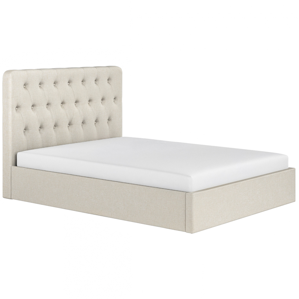 Flair Marley King Size Beige Woven Fabric Ottoman Bed with Buttoned Headboard Image 2