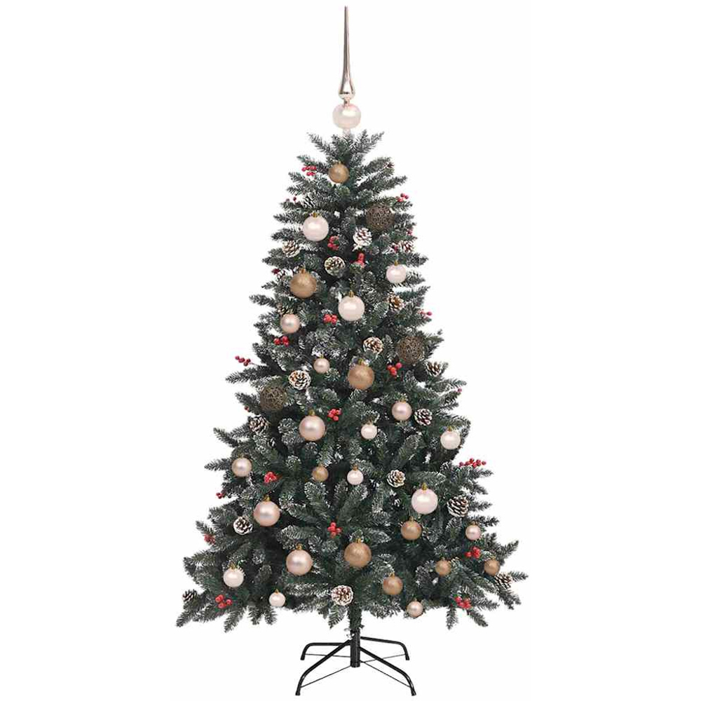 vidaXL Pre-Lit Rose Gold Bauble Pinecones Berries Green Snow Flocked Artificial Christmas Tree 5ft Image 2