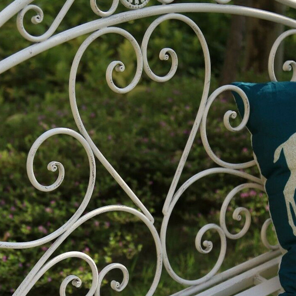 GlamHaus Florence Antique White Garden Bench Image 6