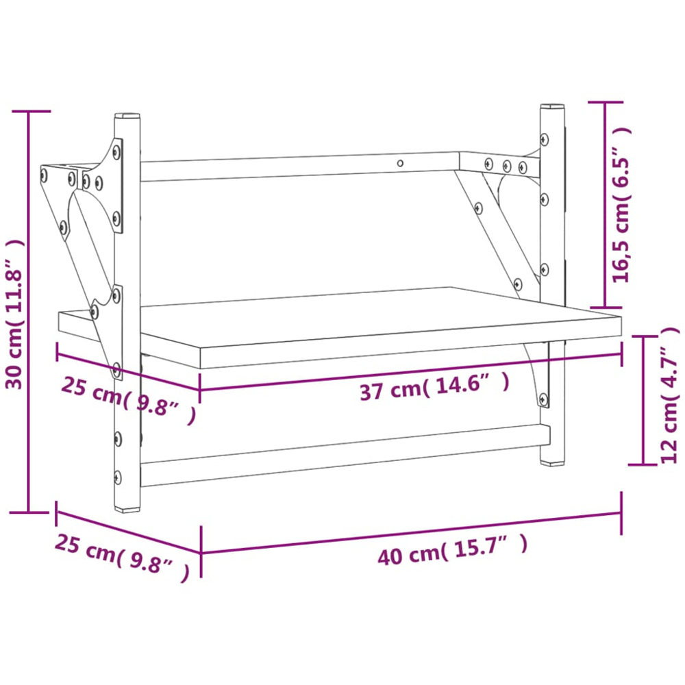 vidaXL 40cm Set of 2 Black Floating Wall Shelf with Bar Image 8