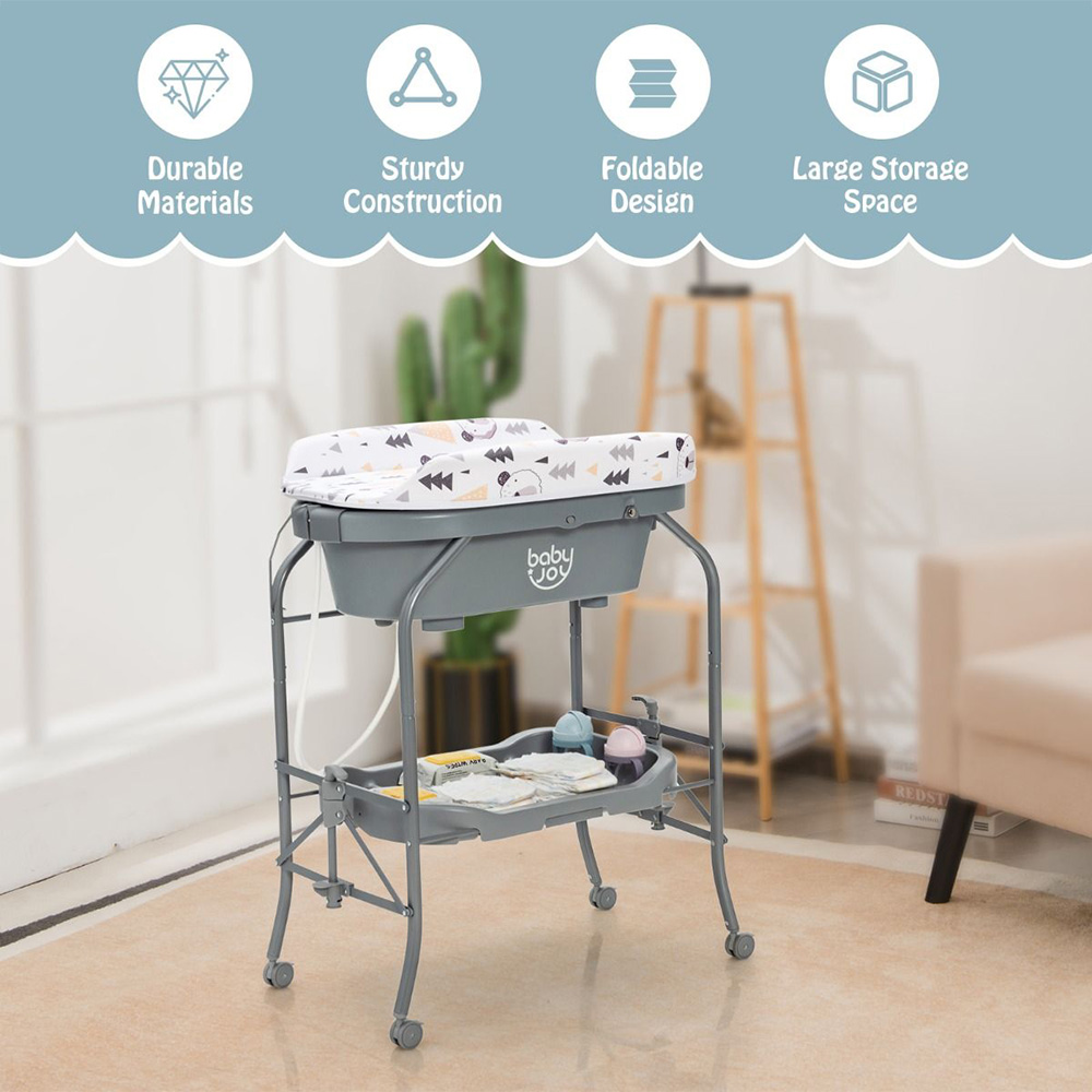 Costway 2 in 1 Baby Changing Station with Bathtub Image 4