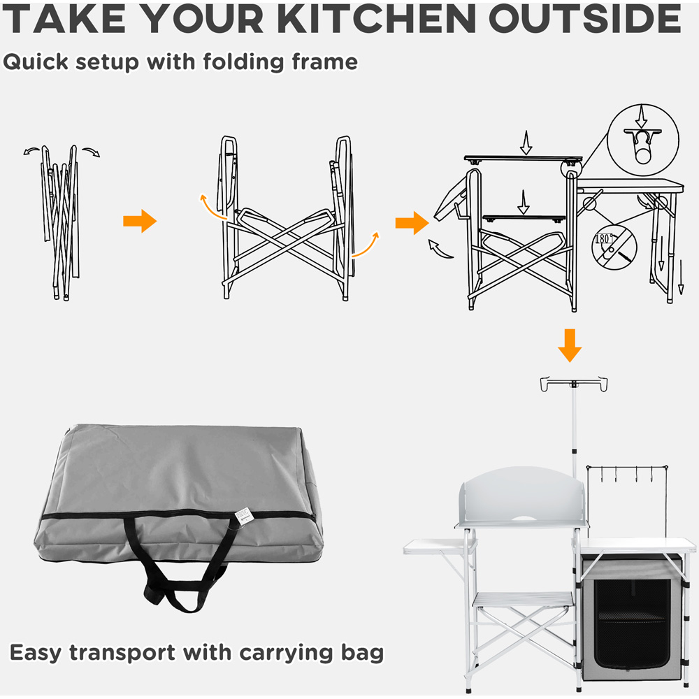 Outsunny Aluminium Foldable Camping Kitchen with Fabric Cupboard Image 6