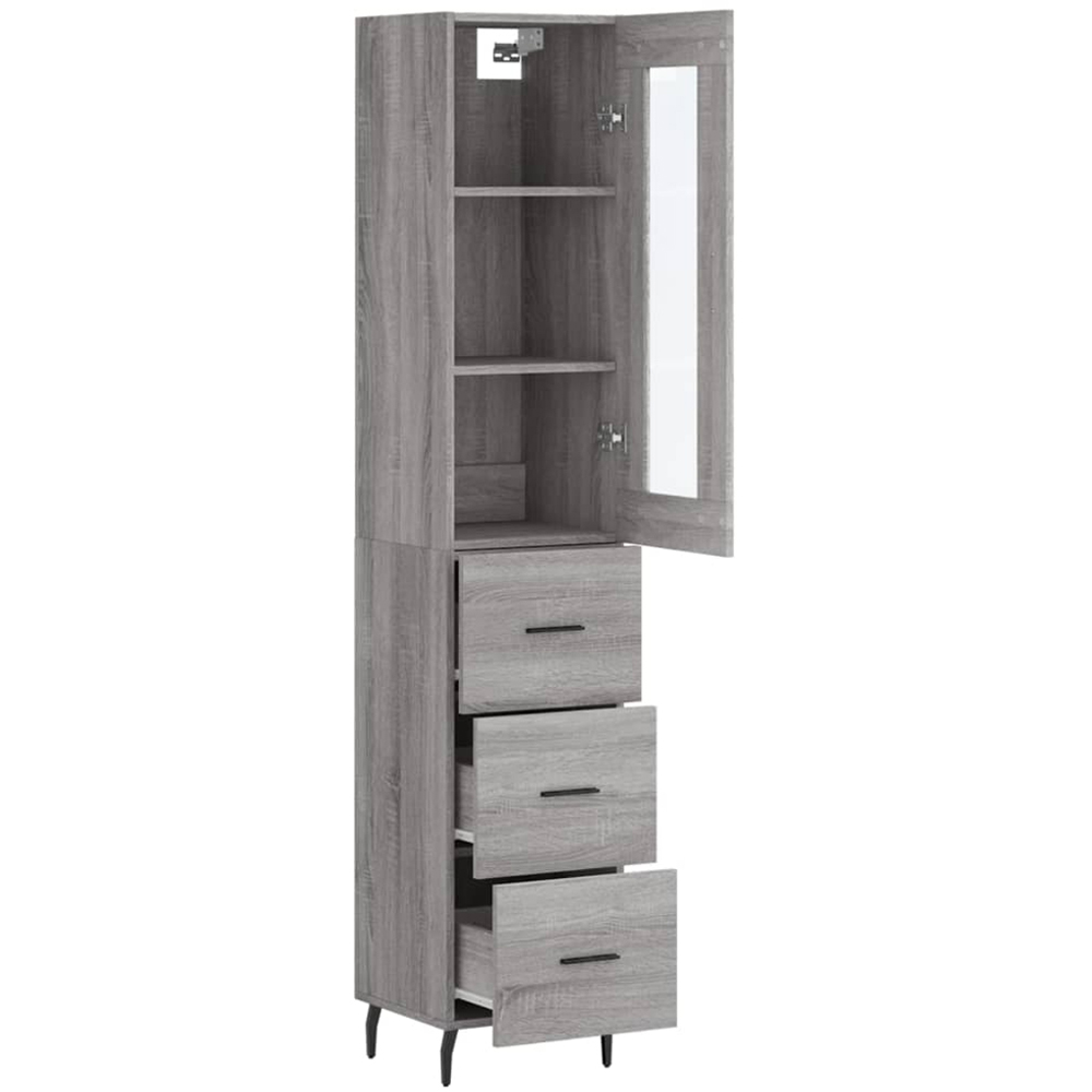 vidaXL Single Glass Door 3 Drawer Grey Sonoma Highboard Image 4