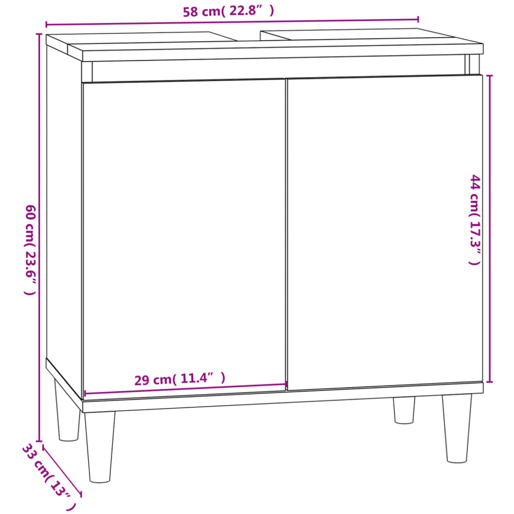 vidaXL 2 Door Black Bathroom Sink Cabinet with Wooden Feet Image 9