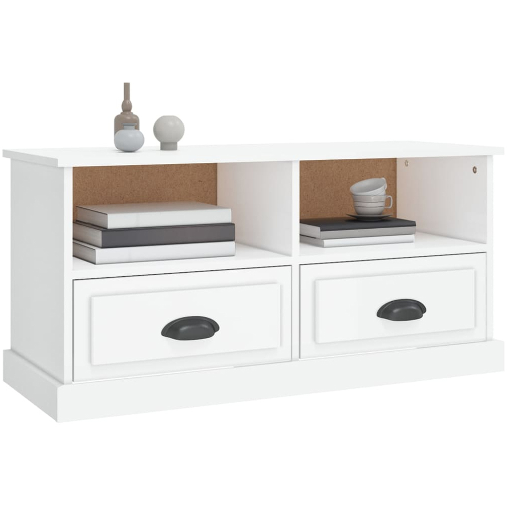 vidaXL 2 Drawer 2 Shelf High Gloss White TV Cabinet Image 3