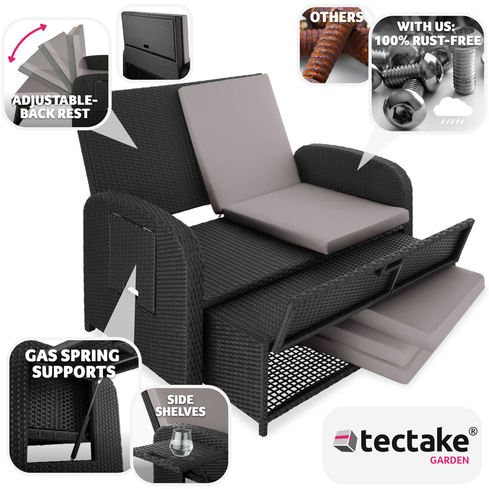 tectake Crete 2 Seater Black and Grey Reclining Garden Sofa Image 3