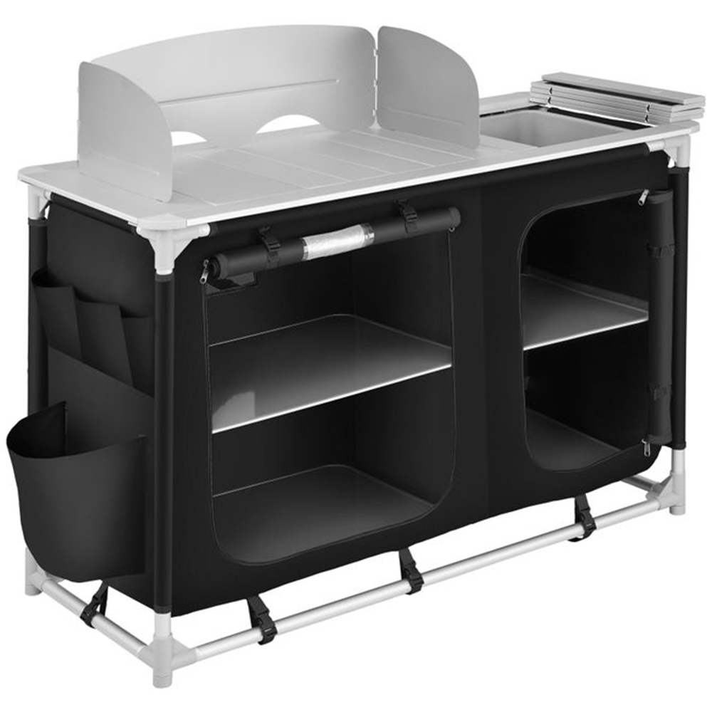 tectake Black Foldable Camping Kitchen with 4 Compartments Image 1