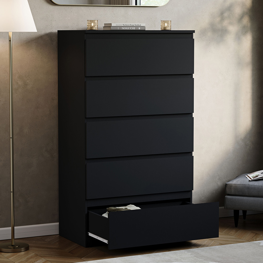 VIDA DESIGNS Denver 5 Drawer Black Chest of Drawers Image 4