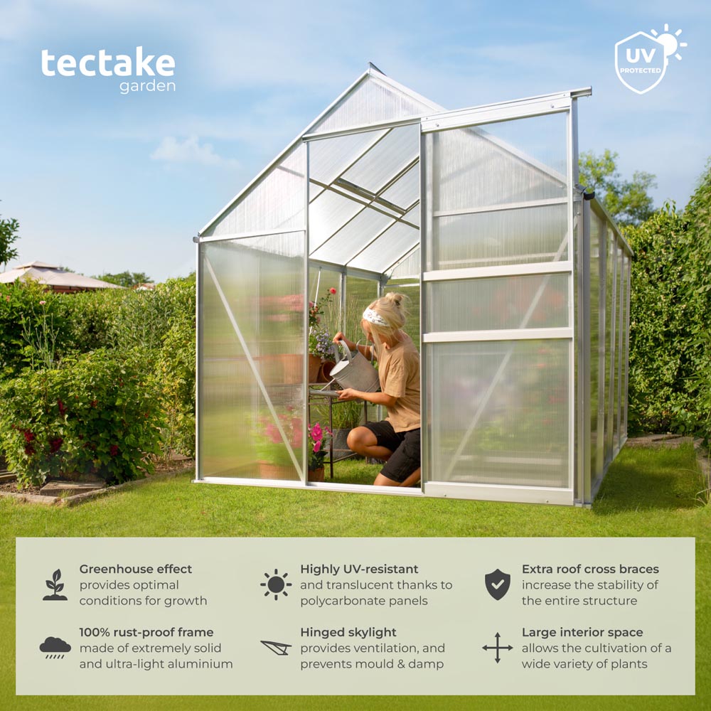 tectake Clear Aluminium 6 x 8.5ft Greenhouse Image 6