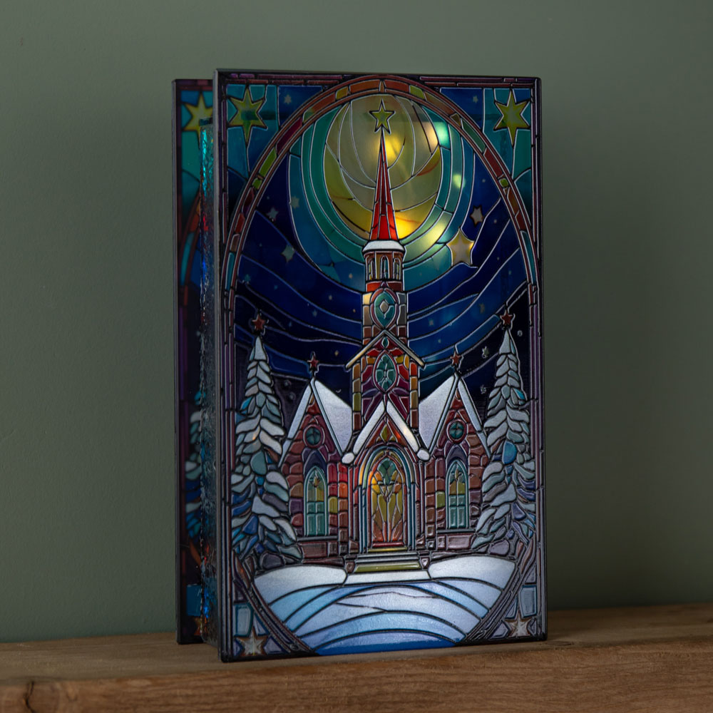 Samuel Alexander 50 Warm White LED Church Scene Light Up Stained Glass Decoration 21cm Image 7
