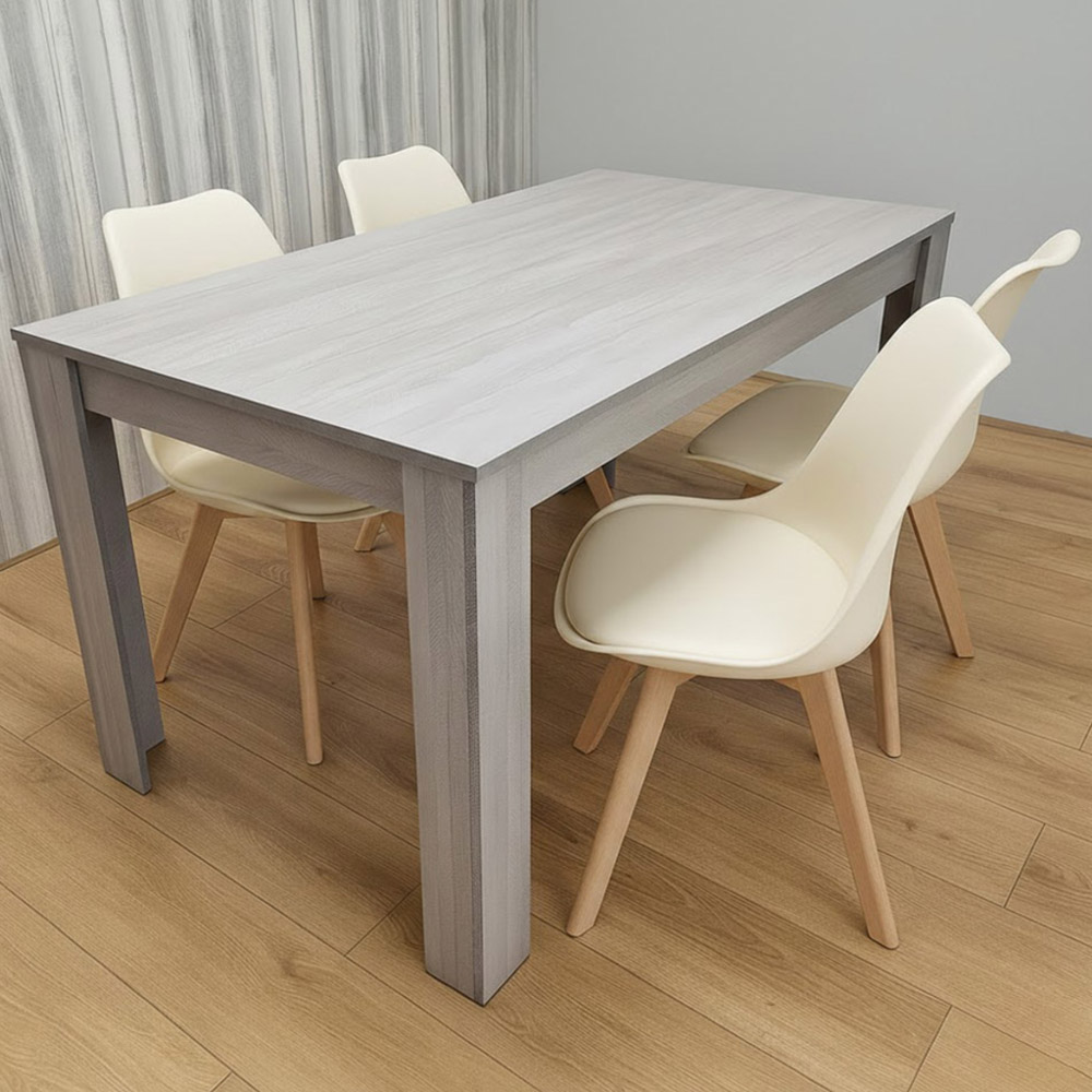 Kosy Koala 4 Seater Wooden Faux Leather Dining Set Grey and Cream Image 1