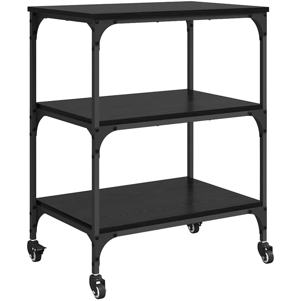 vidaXL 3 Shelf Black Oak Kitchen Trolley Image 4