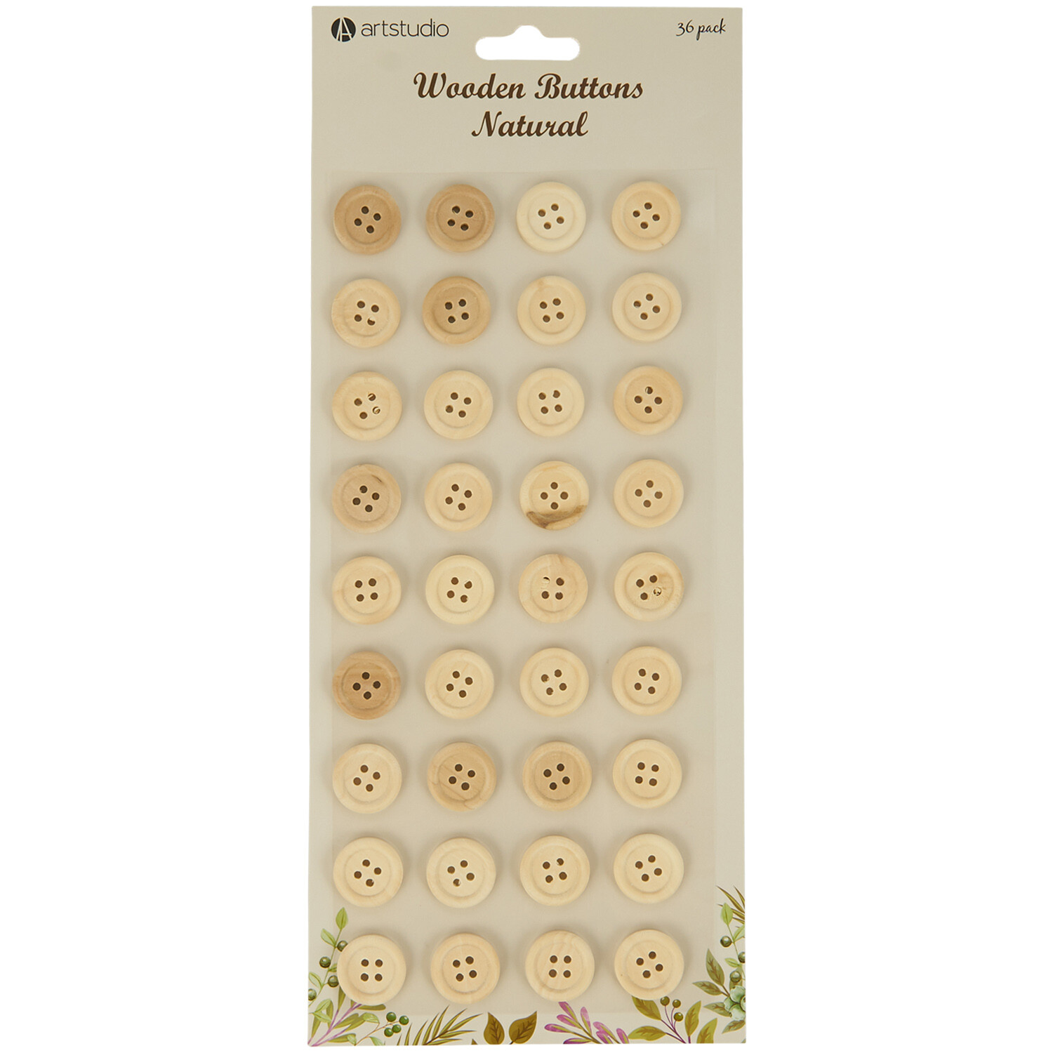 Pack of 36 Wooden Buttons Natural Image 1