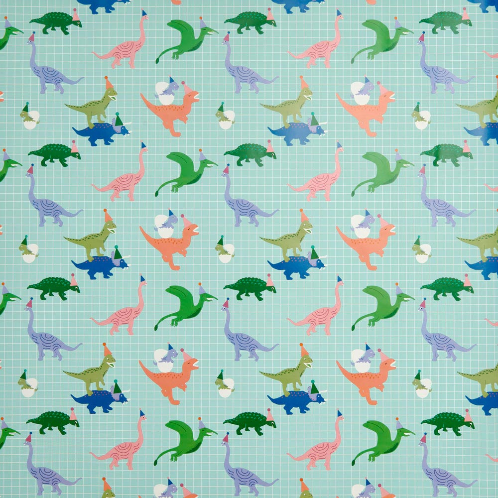 Wilko 3m Grid Dinosaurs Roll Wrap Image 1