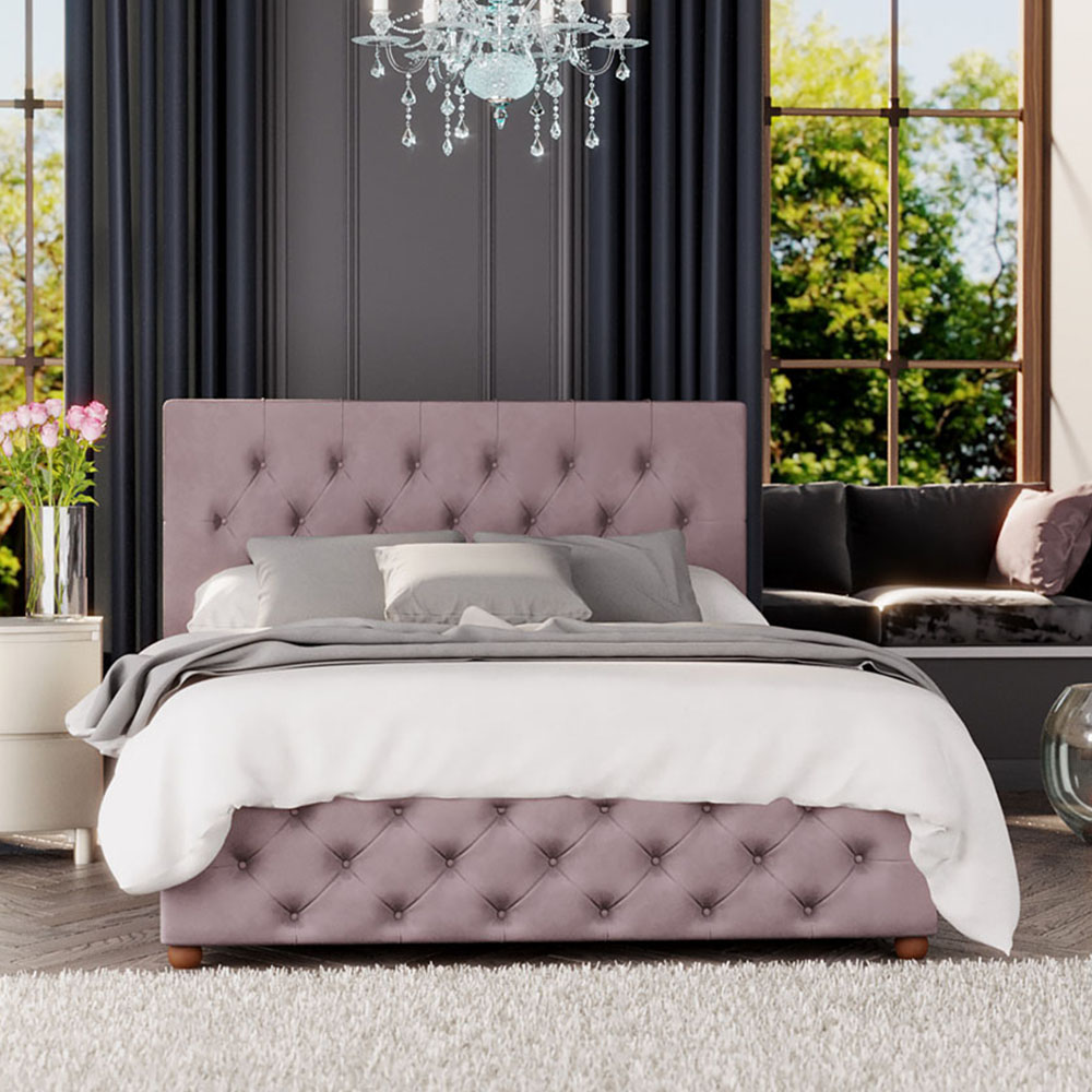 Laurence Llewelyn-Bowen Luna King Size Blush Plush Velvet Ottoman Bed Image 1