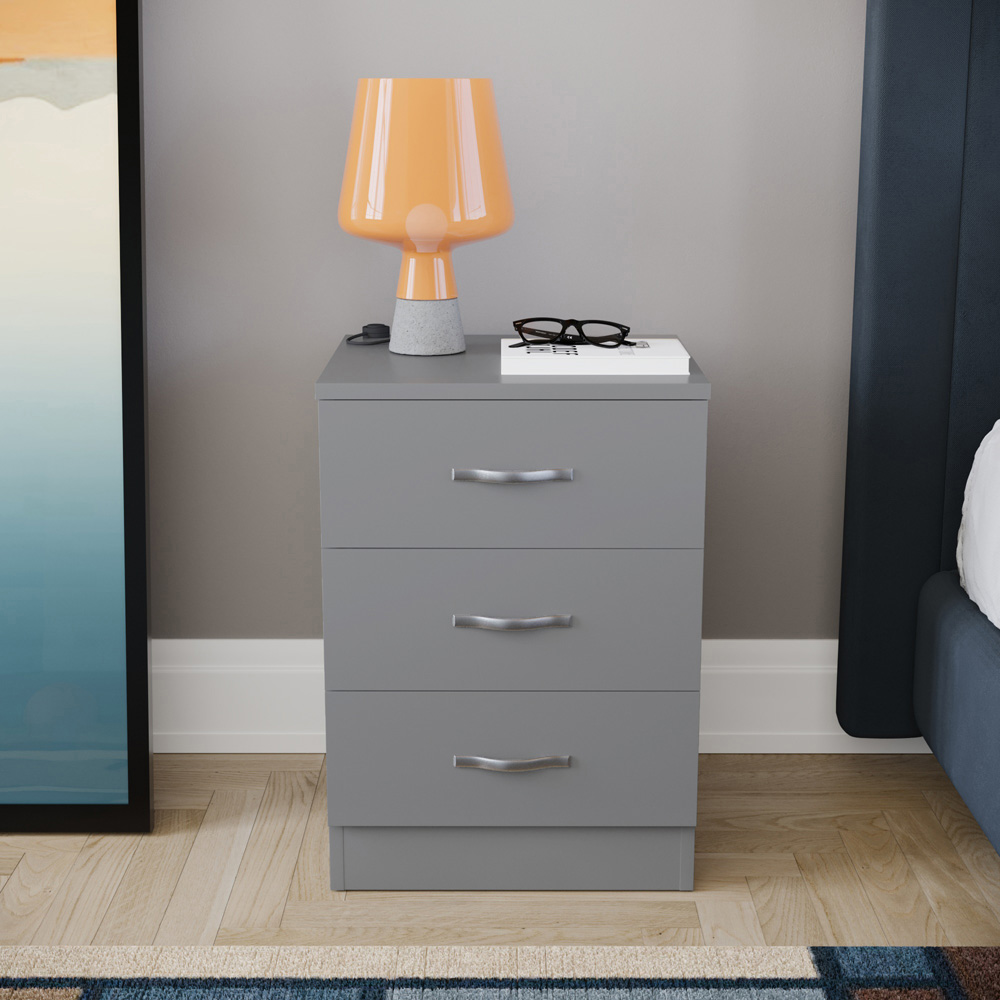 Vida Designs Riano 3 Drawer Grey Bedside Table Image 7