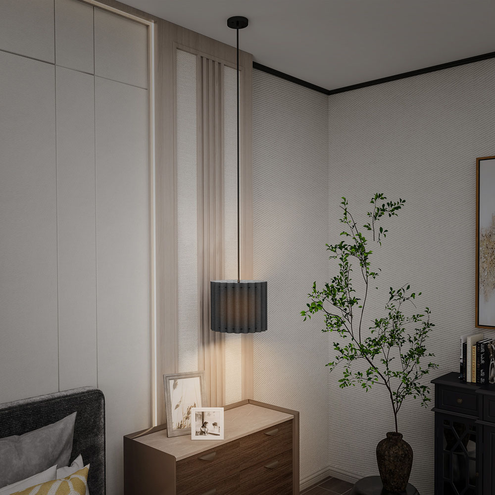 Portland Black Wave Linen Textured Shade Ceiling Lamp 178cm Image 2