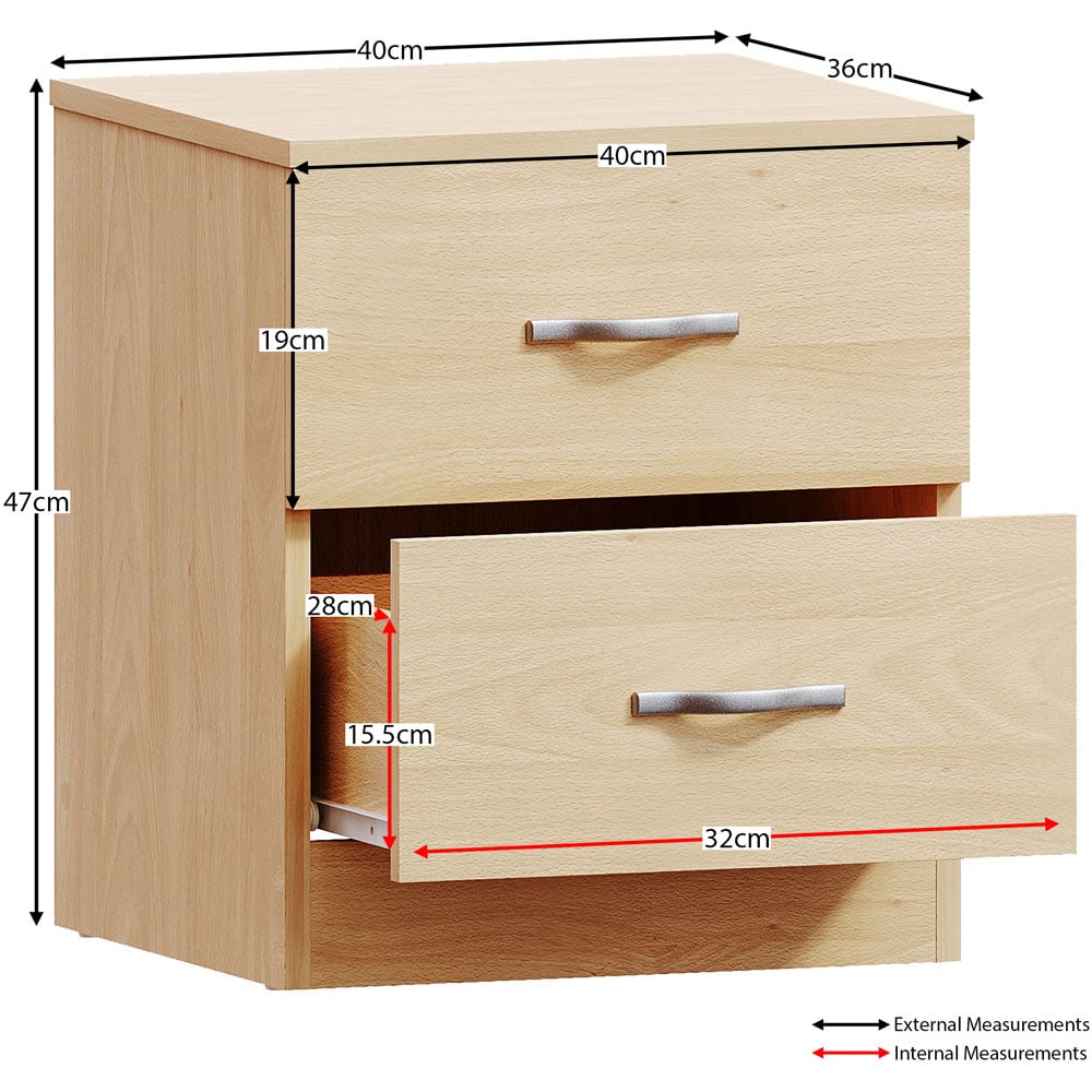 Vida Designs Riano 2 Drawer Pine Bedside Table Image 8