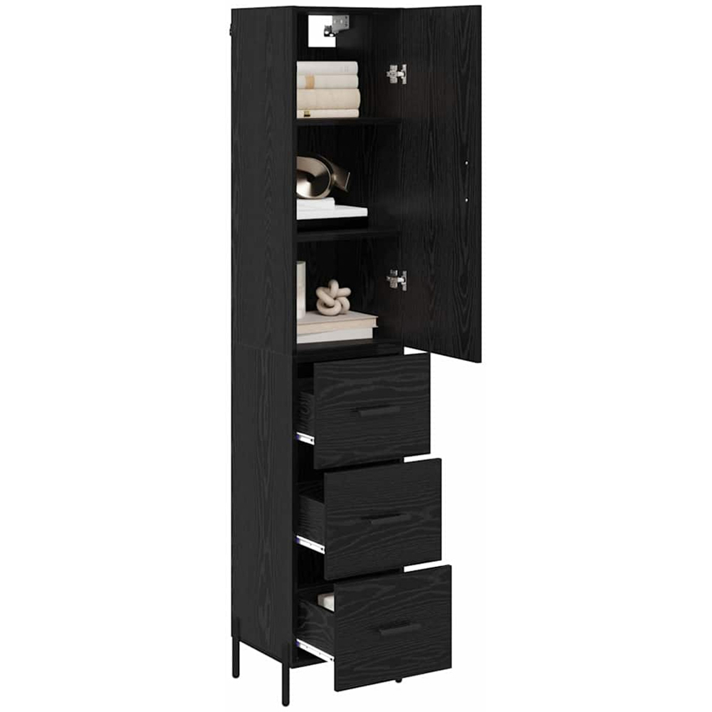 vidaXL Single Door 3 Drawer 3 Shelf Black Oak Highboard with Metal Legs Image 3