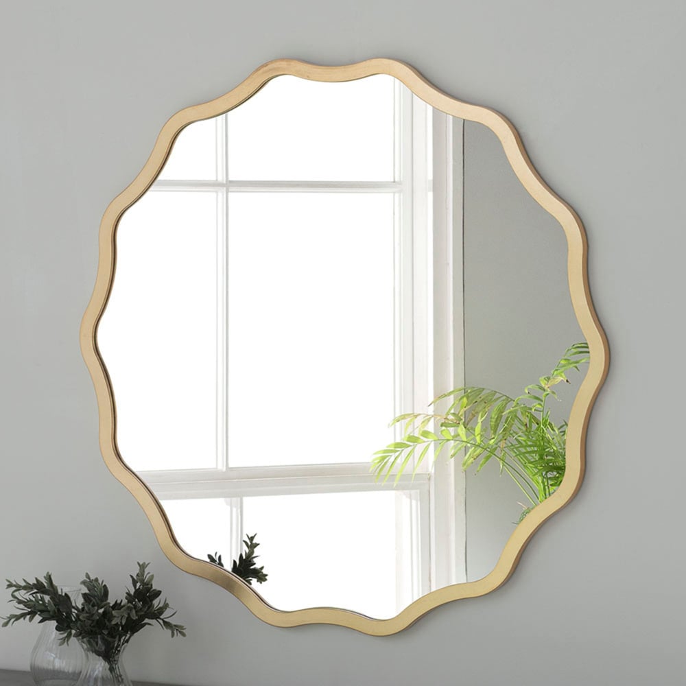 Yearn Wavy Gold Ripple Edged Round Mirror 90cm Image 2