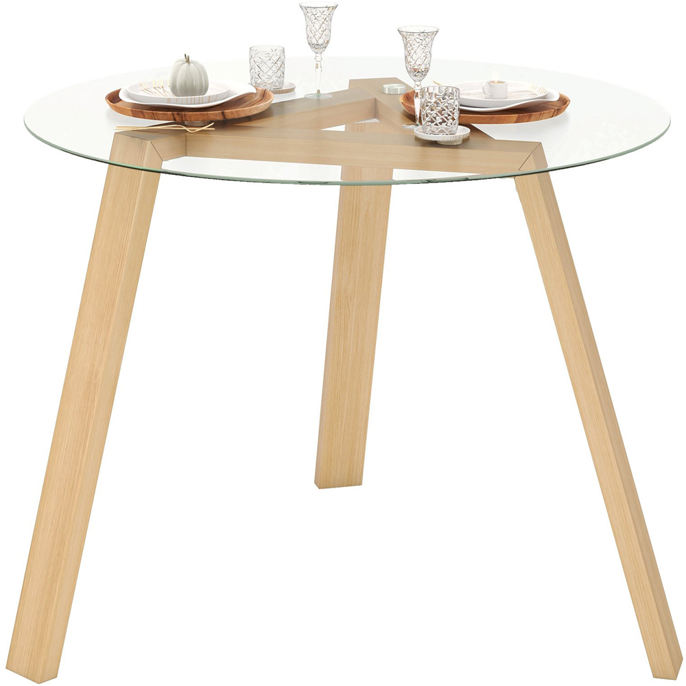 Costway 4 Seater Round Glass Dining Table Natural Image 4