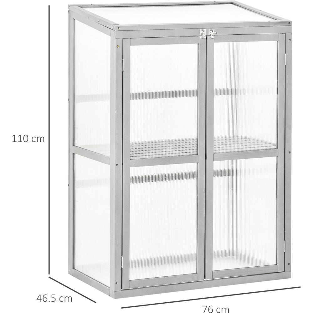 Outsunny 3 Shelf Grey Wooden Polycarbonate 2.5 x 1.5ft Cold Frame Greenhouse Image 8