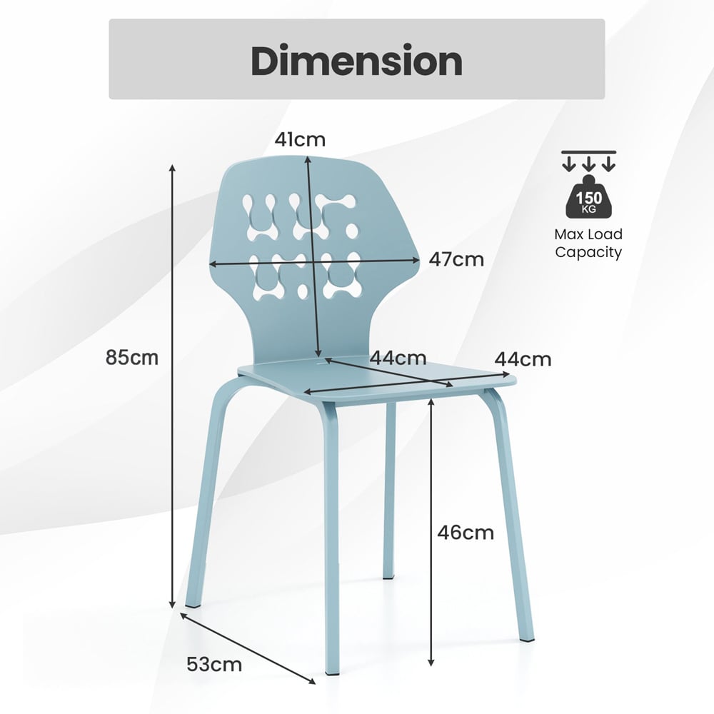 Costway Set of 4 Blue Hollowed Backrest Dining Chairs Image 9